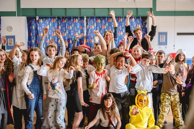 Group photo of a class of children